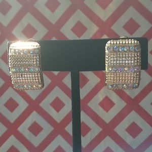 Gold tone multicolored rhinestone clip-on earrings